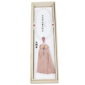 女性用念珠 水晶 紅簾石製作-日本製