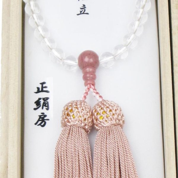 女性用念珠 水晶 紅簾石製作-日本製