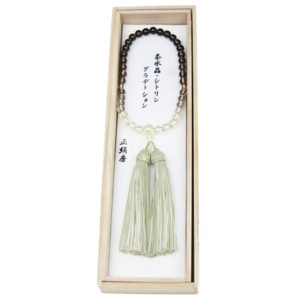 女性用念珠 茶水晶與黃水晶漸層-日本製