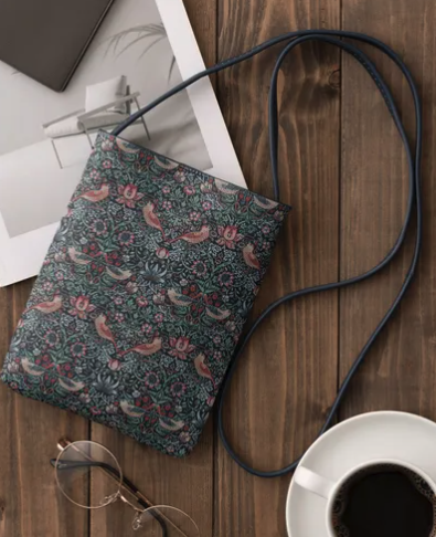 🌿 William Morris 風格 PU 皮革迷你斜背包 / 輕便側背包 👜