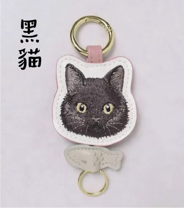 貓咪皮革刺繡鑰匙圈