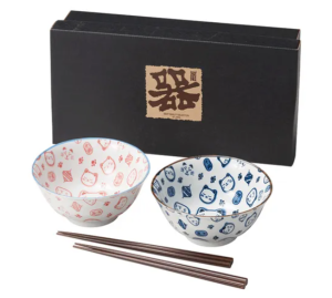 日本製 立郎丸貓咪 4.8吋 多用途丼飯碗雙入組（藍色・紅色）附筷子