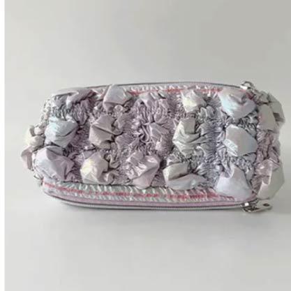 寶石褶皺雙拉鍊收納化妝包