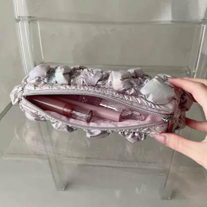 寶石褶皺雙拉鍊收納化妝包