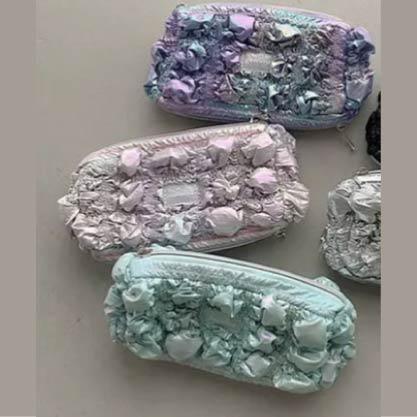 寶石褶皺雙拉鍊收納化妝包