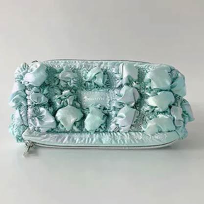 寶石褶皺雙拉鍊收納化妝包