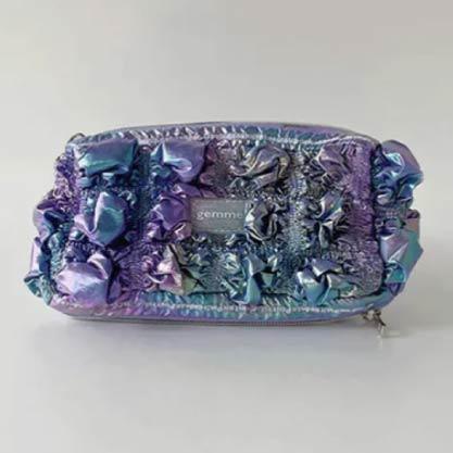 寶石褶皺雙拉鍊收納化妝包