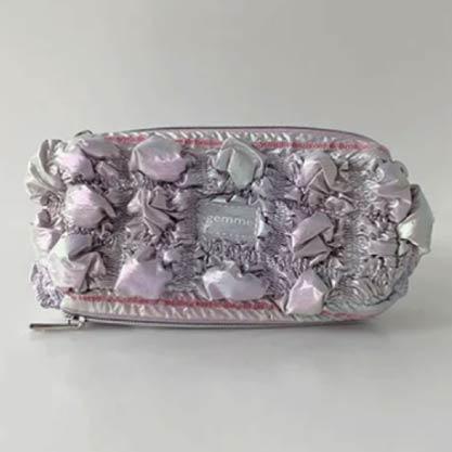 寶石褶皺雙拉鍊收納化妝包