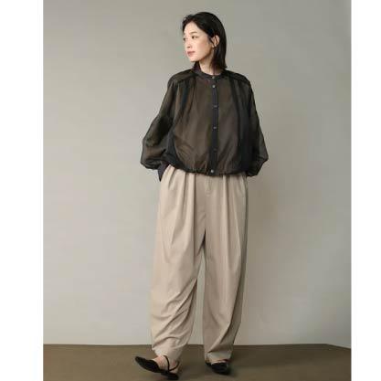 日本製 trois 紗質×歐根紗泡泡袖上衣