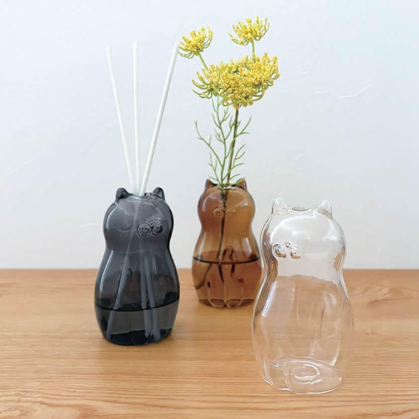 DECOLE-Glass Cat Vase 貓咪玻璃一輪插花瓶